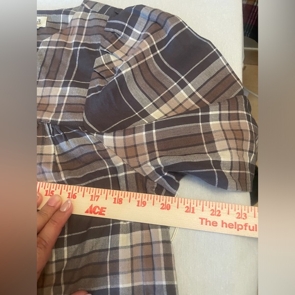a.n.a Women’s Plaid Baby Doll Blouse Long Sleeves Size M Brown Beige. New w tag - Picture 7 of 8